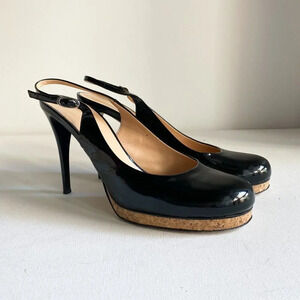 Giuseppe Zanotti Black PAtent leather Round toe  Slingback Heels 40